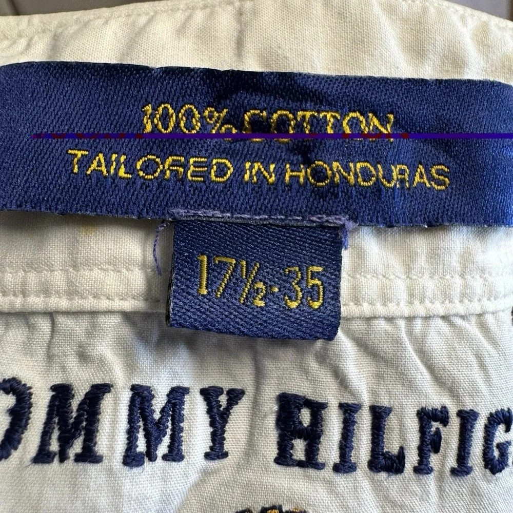 Vintage Tommy Hilfiger Blue Striped Button Up XL 17.5 35
